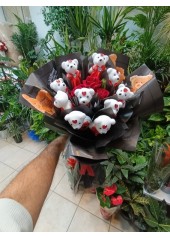 Kırmızı Gül & Peluş Ayıcık Buketi